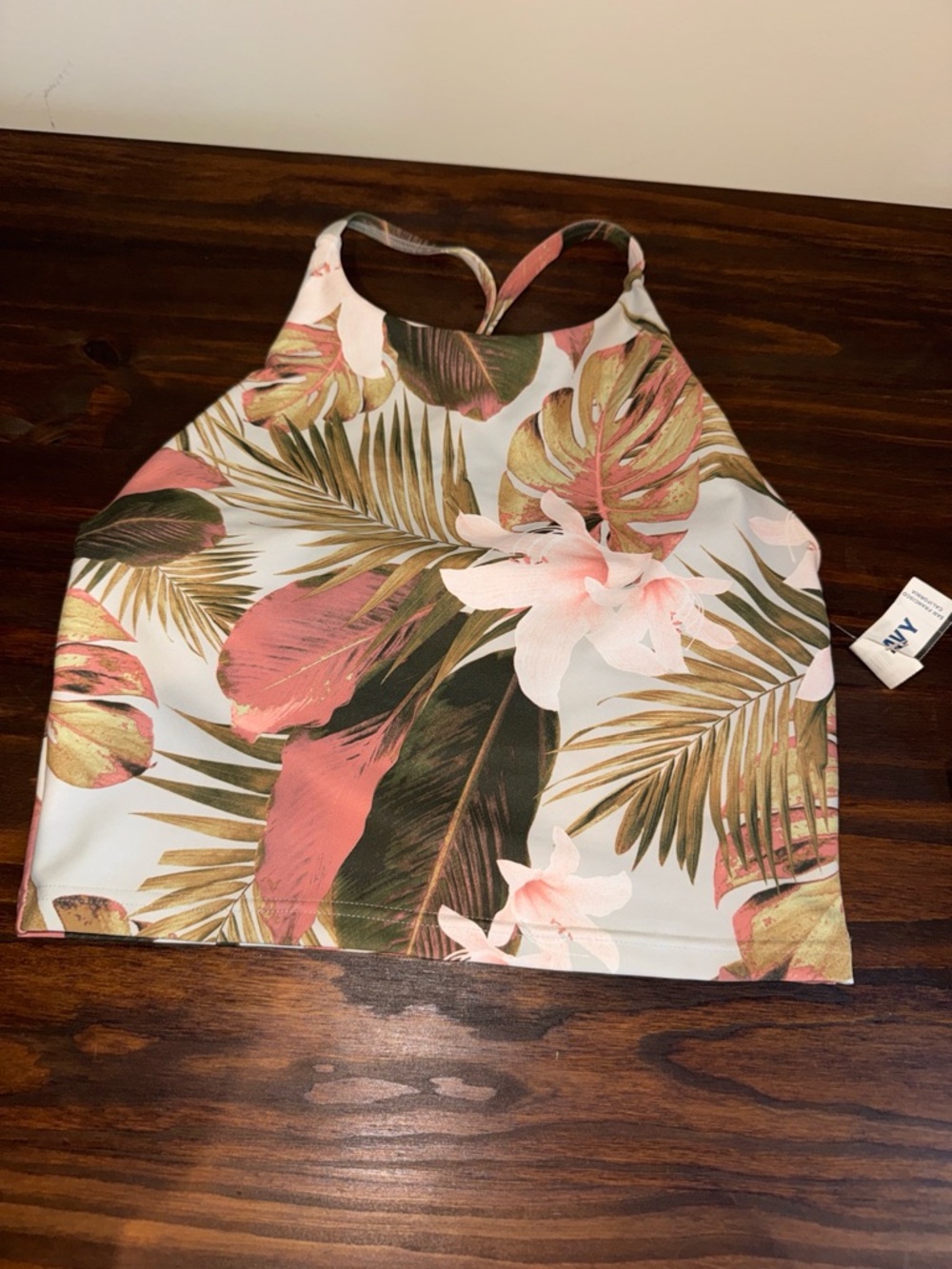 Old Navy Floral High Neck Crop Top - Pink Green White